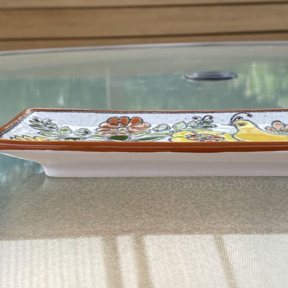 Vintage Eduardo Vega Pottery Bird with Flowers Tray Spoon Rest - Picture 7 of 12